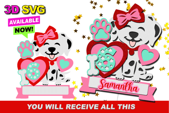 Cute Dalmatian Cake Topper 3D SVG