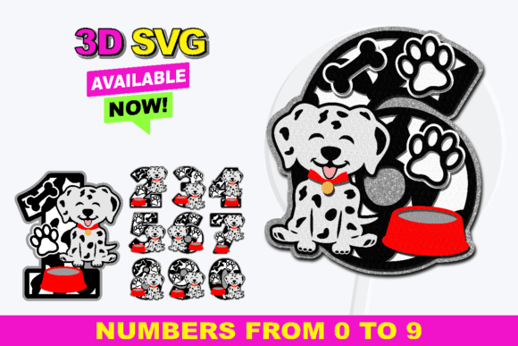 Dalmatian Numbers 3D SVG Free Download