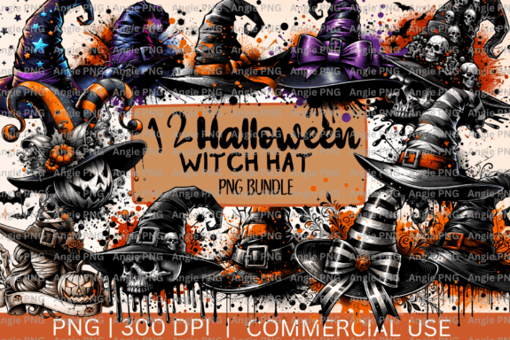 12 Halloween Witch Hat PNG Bundle