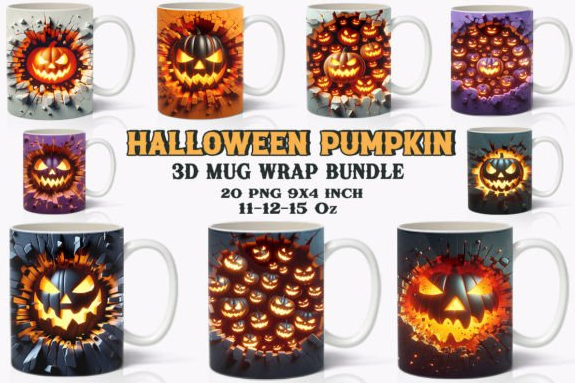 3D Spooky Pumpkin Halloween Mug Wraps