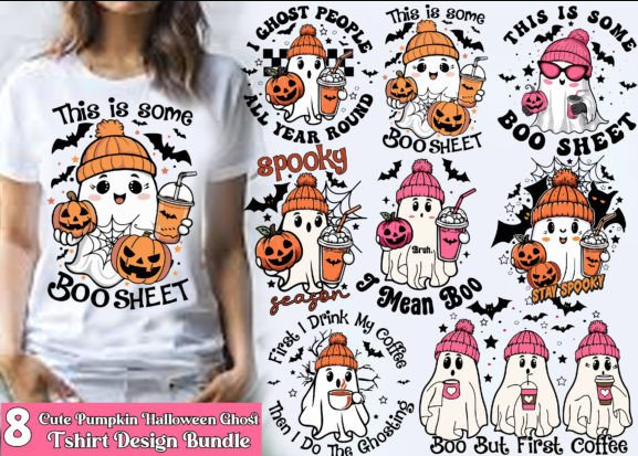 Cute Ghost Halloween Pumpkin T Shirt PNG