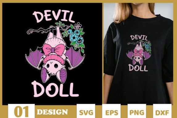 Devil Doll Goth Bat Halloween SVG