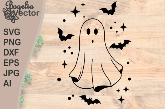 Ghost with Bats Svg, Halloween