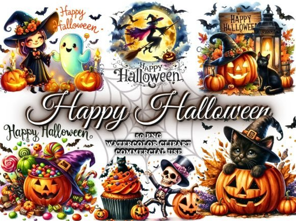 Halloween Clipart Bundle Ghost Witch PNG