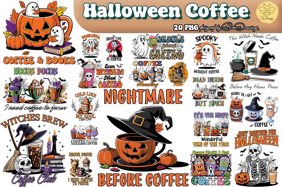 Halloween Coffee PNG Sublimation Bundle