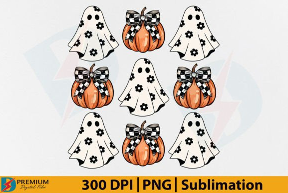 Halloween Ghost Pumpkin PNG Coquette Bow