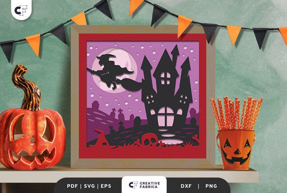 Halloween House 3D Light Box SVG