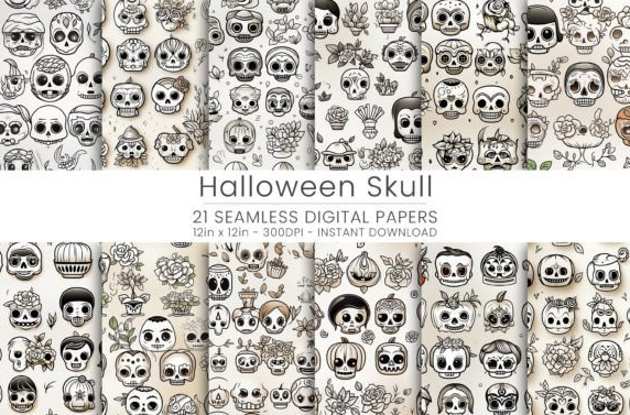 Halloween Skull Digital Paper