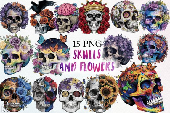 Halloween Skulls and Flowers Sublimation