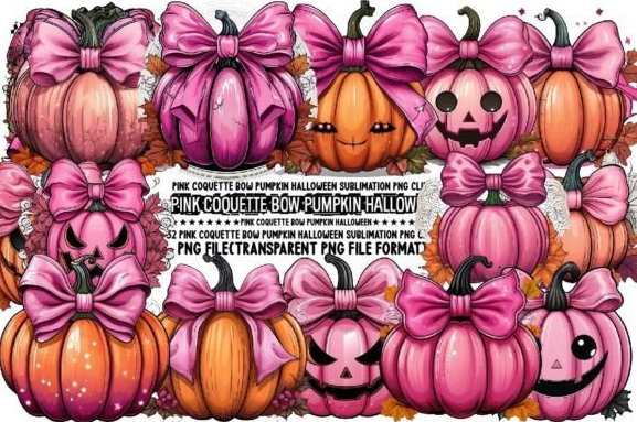 Pink Coquette Bow Pumpkin Halloween PNG