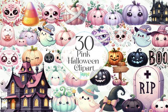 Pink Halloween Clipart Sublimation