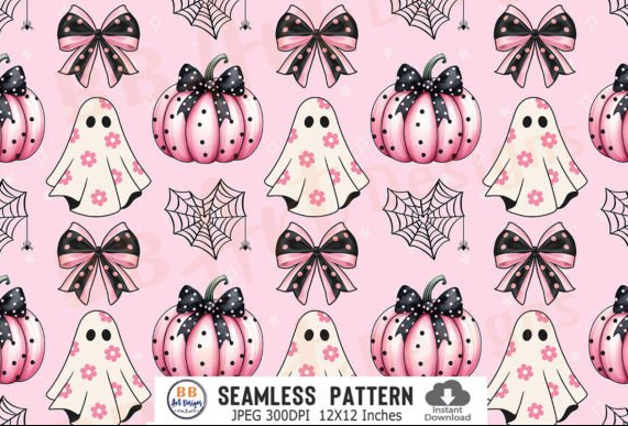 Pink Halloween Seamless Pattern Coquette