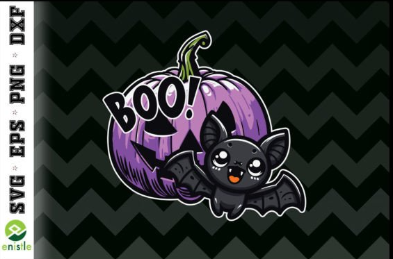 Pumpkin Boo with Bat Halloween SVG