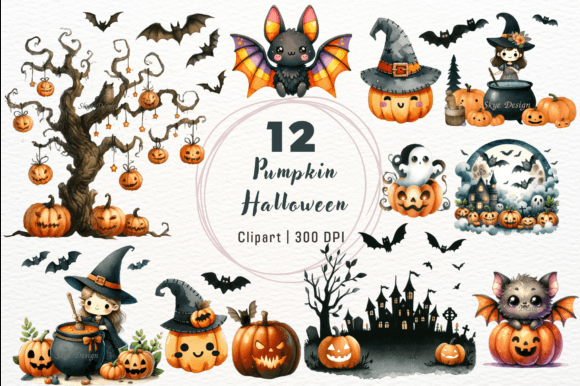 Spooky Bat, Pumpkin Halloween Clipart