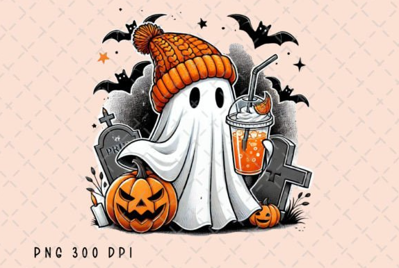 Spooky Ghost Coffee Fall Halloween PNG