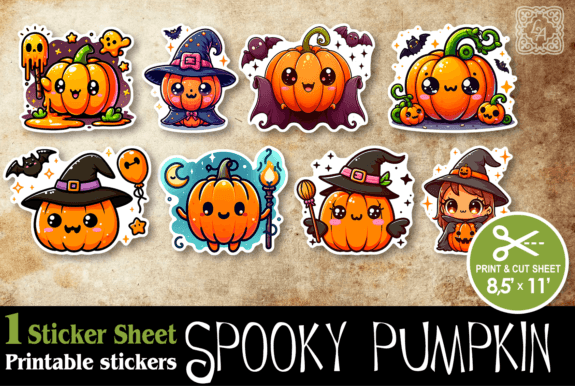 Spooky Pumpkin. Print & Cut Stickers