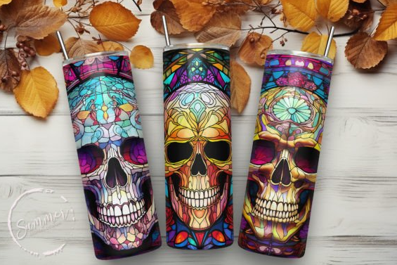 Spooky Retro Skulls Halloween Tumbler Background