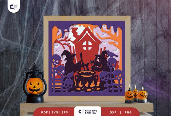 Spooky Witch 3D Shadow Box Paper Cut