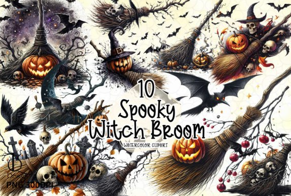 Spooky Witch Broom Clipart PNG Graphics