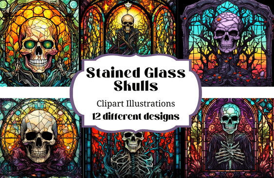 Stained Glass Halloween Skulls Clipart