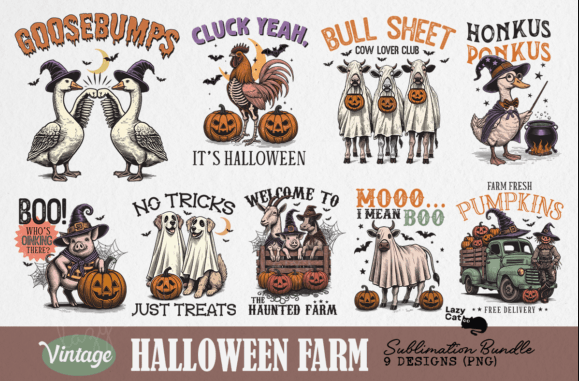 Vintage Halloween Farm PNG Bundle